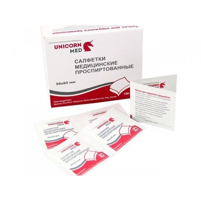 Салфетки проспиртованные 5,6 см*6,5 см Unicorn Med 100 штук Салфетки проспиртованные 5,6 см*6,5 см Unicorn Med 100 штук